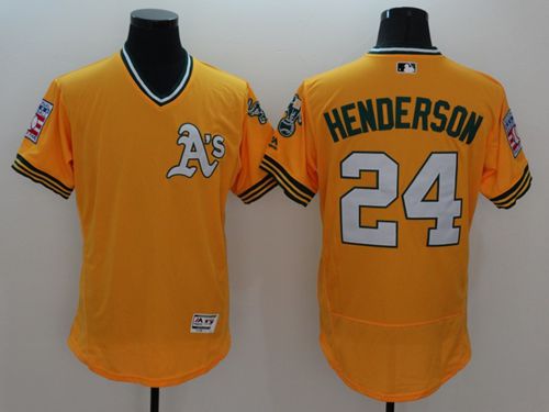Athletics #24 Rickey Henderson Yellow Flexbase Authentic Collection Cooperstown Stitched MLB Jersey